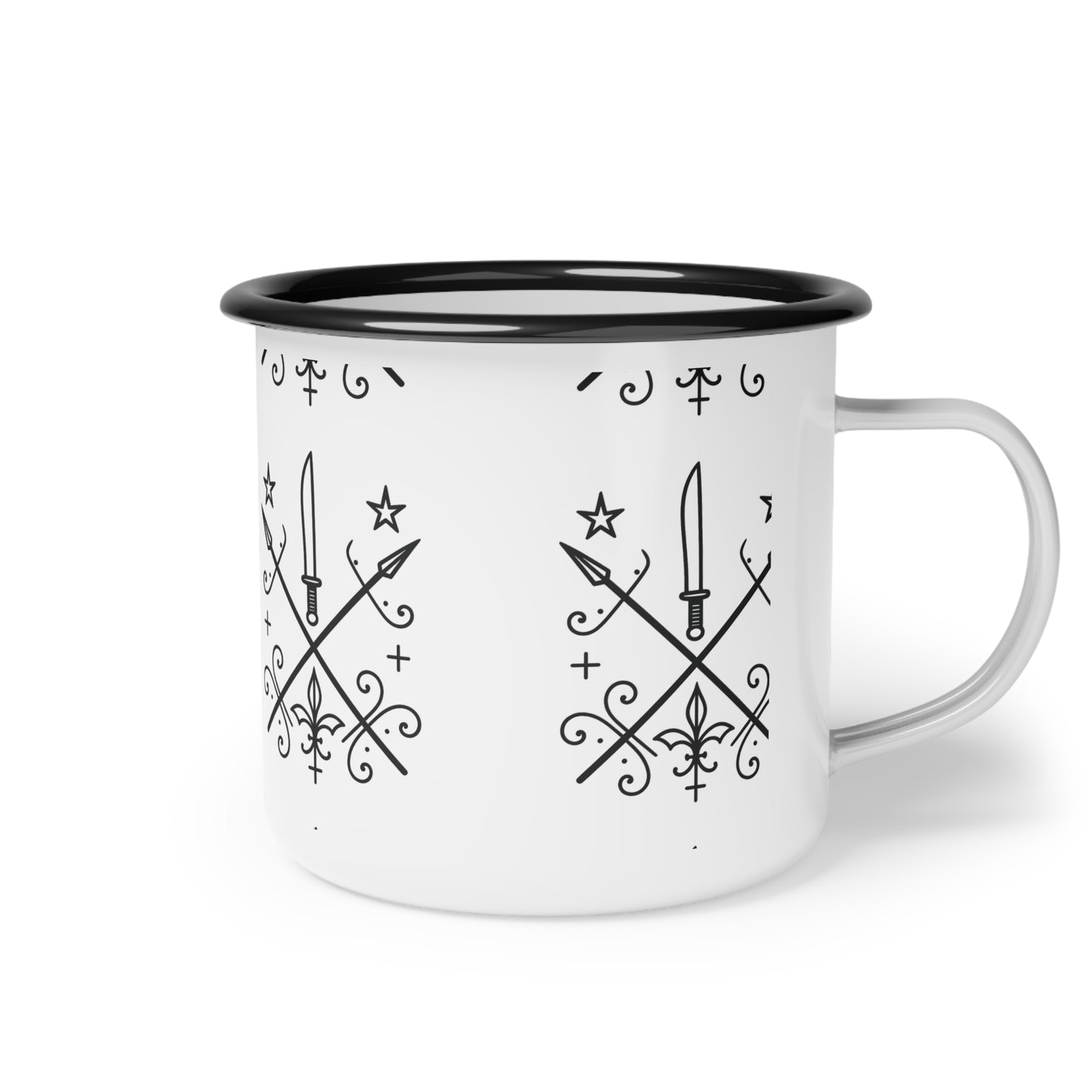 Enamel Camp Cup with Vintage Style Design, Outdoor Mug, Travel Cup, Camping Gift, Boho Mug, Picnic Drinkware