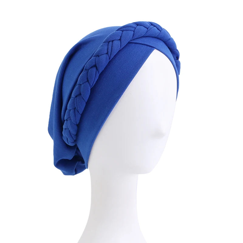 Bohemian Style Handmade Braid Turban Cross Bandana Slouchy Hat For Women Muslim Hijab Islamic Head Wrap Hair Loss Chemo Cap