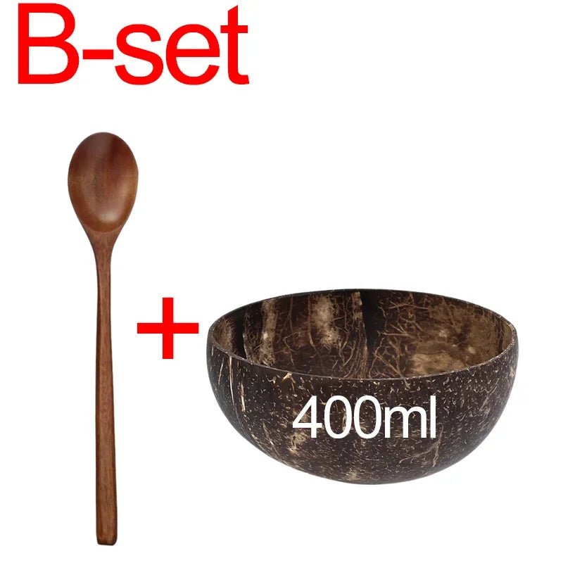6/1PCS Natural Coconut Bowl Set Wooden Salad Ramen Bowl Coconut Wood Spoon Set Coco Smoothie Kitchen Tableware Coconut Bowl