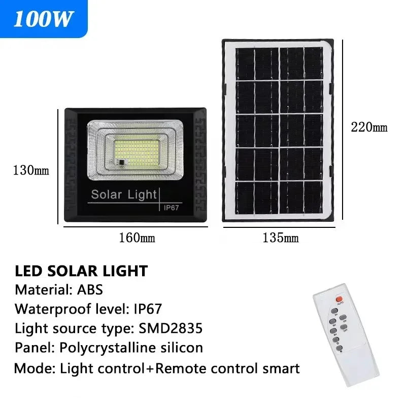 30/50/100/200/300/500W Solar Outdoor Lights High Brightness Waterproof Street Lamp Led Powered Sportlight with Remote Control