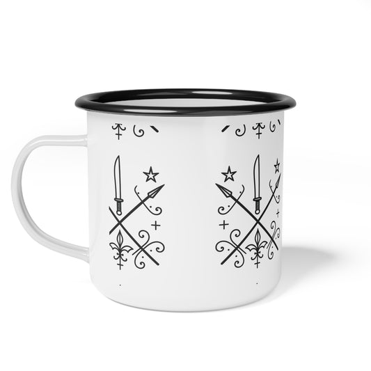 Enamel Camp Cup with Vintage Style Design, Outdoor Mug, Travel Cup, Camping Gift, Boho Mug, Picnic Drinkware