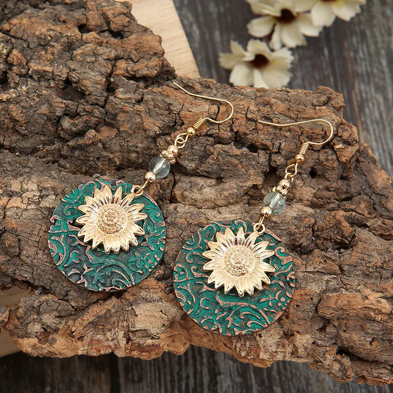 Boho Sunflower Earrings Creative Fashion Vintage Engagement Wedding Drop Drop Earrings Female Jewelry Gifts